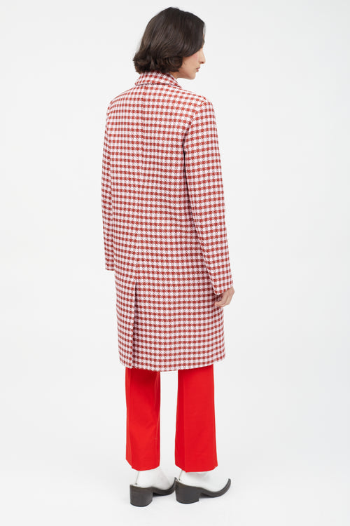 Smythe Pink & Red Houndstooth Double Breasted Coat