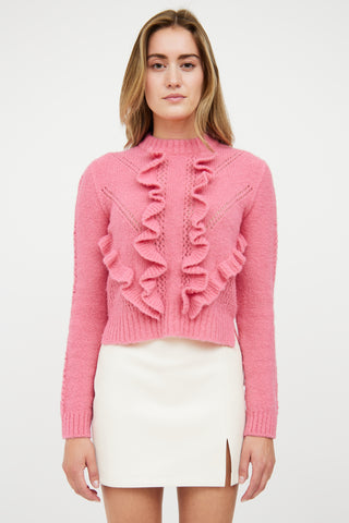 Smythe Pink Ruffle Cropped Sweater