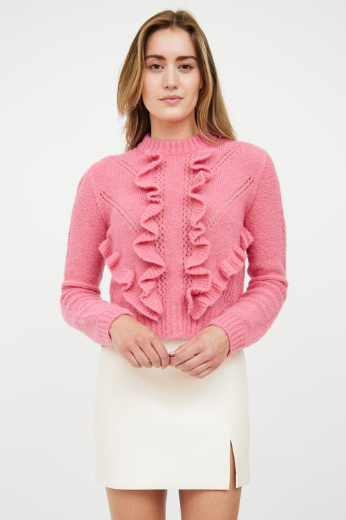 Smythe Pink Ruffle Cropped Sweater