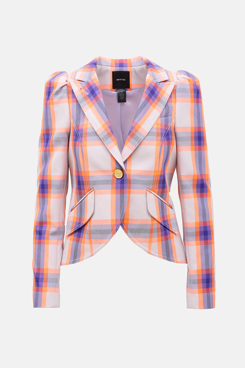 Smythe Plaid Pouf Sleeve Blazer