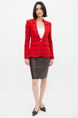 Smythe Red & Black Windowpane Elbow Patch Blazer
