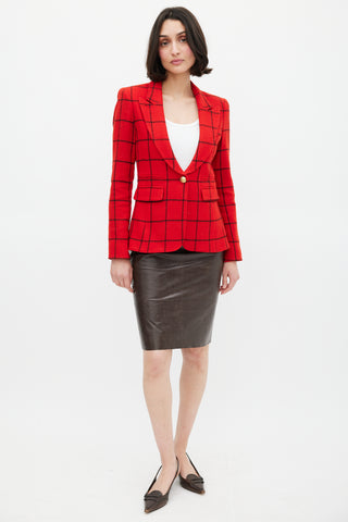Smythe Red & Black Windowpane Elbow Patch Blazer