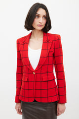Smythe Red & Black Windowpane Elbow Patch Blazer