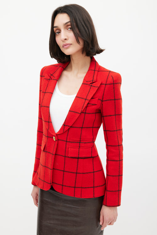 Smythe Red & Black Windowpane Elbow Patch Blazer