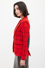 Smythe Red & Black Windowpane Elbow Patch Blazer