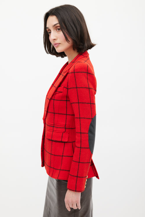 Smythe Red & Black Windowpane Elbow Patch Blazer
