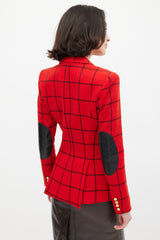 Smythe Red & Black Windowpane Elbow Patch Blazer