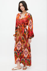 Smythe Red & Multi Ikat Printed Hostess Wrap Dress