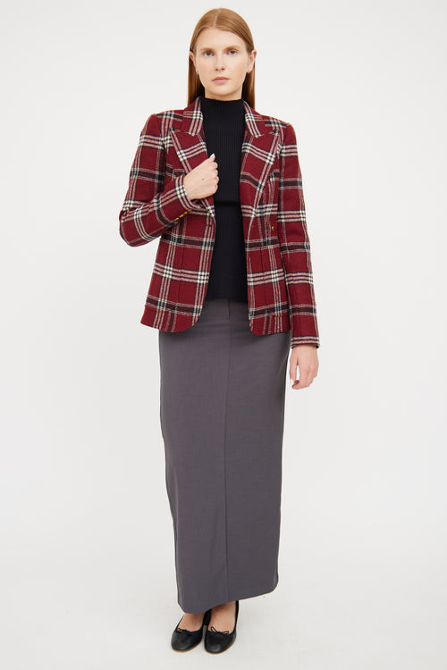 Smythe Red, White & Black Plaid Wool Blazer