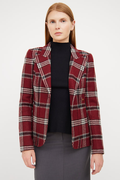 Smythe Red, White & Black Plaid Wool Blazer