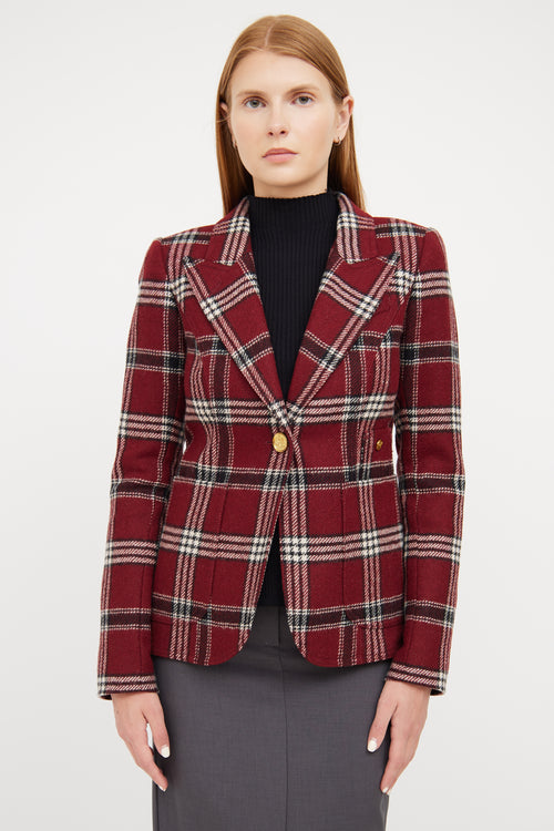 Smythe Red, White & Black Plaid Wool Blazer