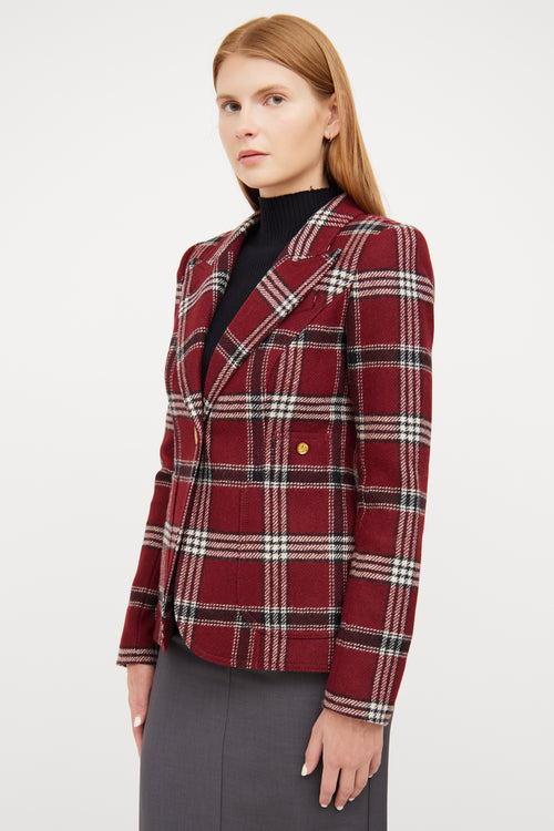 Smythe Red, White & Black Plaid Wool Blazer