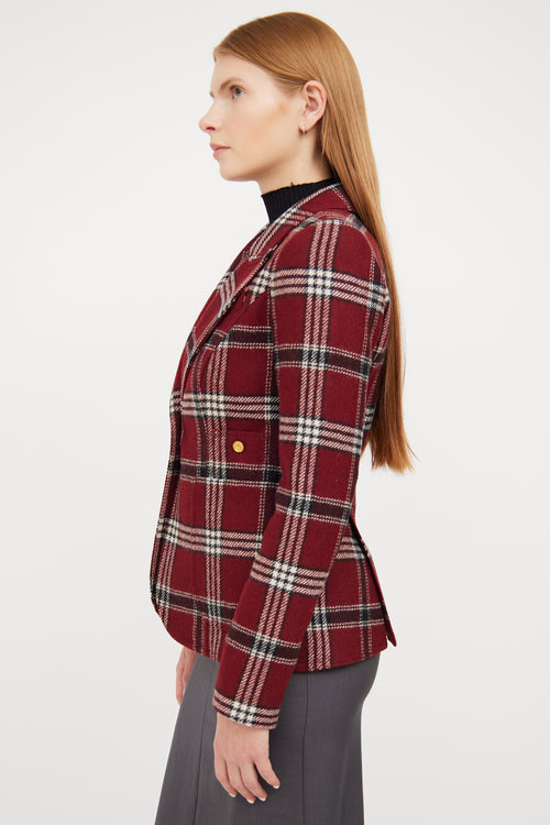 Smythe Red, White & Black Plaid Wool Blazer