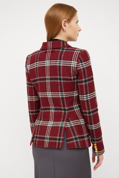 Smythe Red, White & Black Plaid Wool Blazer