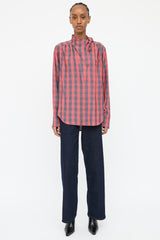 Smythe Red & Navy Plaid Bow Top