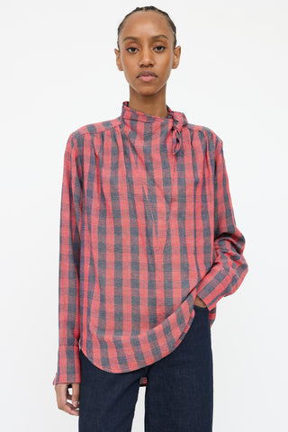 Smythe Red & Navy Plaid Bow Top