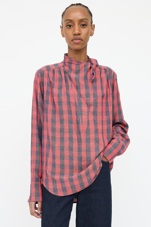 Smythe Red & Navy Plaid Bow Top