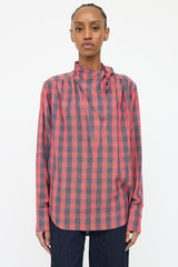 Smythe Red & Navy Plaid Bow Top