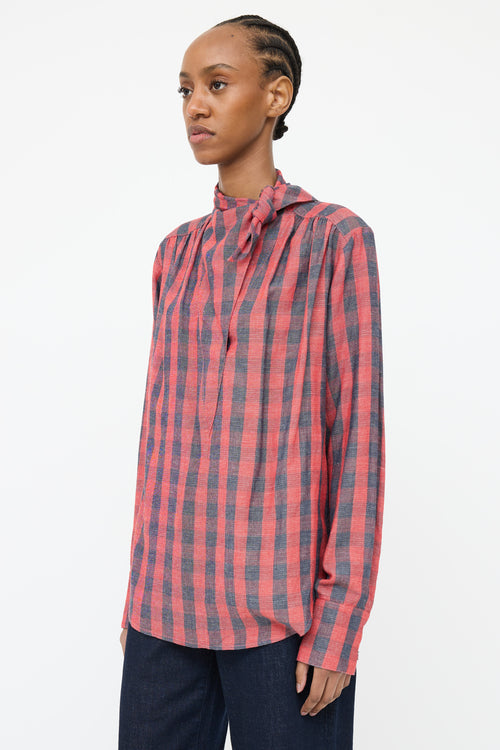Smythe Red & Navy Plaid Bow Top