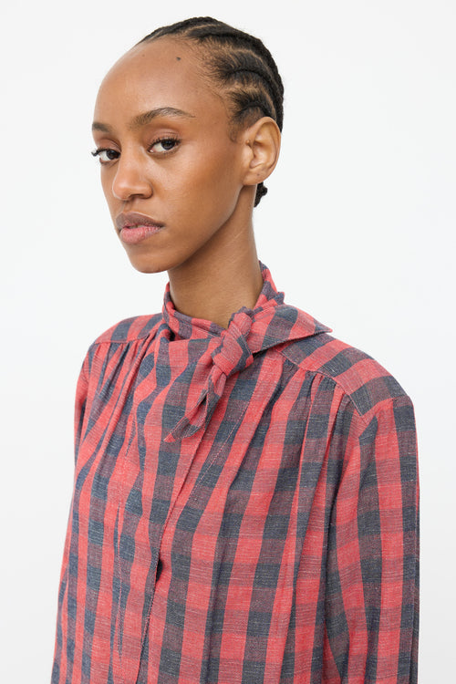 Smythe Red & Navy Plaid Bow Top