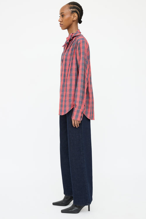 Smythe Red & Navy Plaid Bow Top
