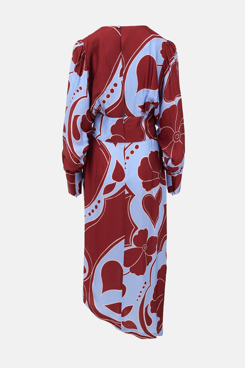 Smythe Satin Floral Drape Dress