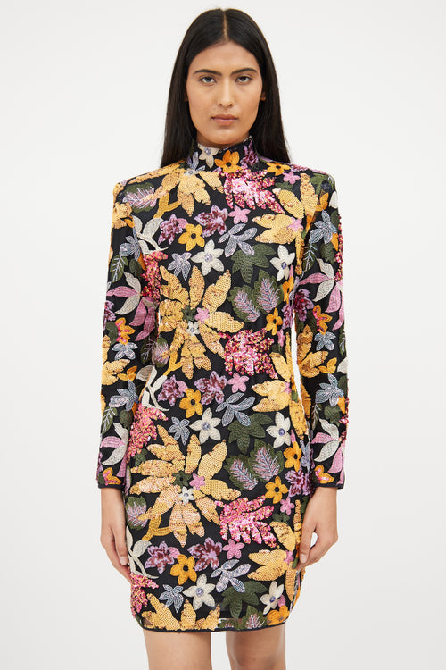 Smythe Multi Botanical Sequin Long Sleeve Dress