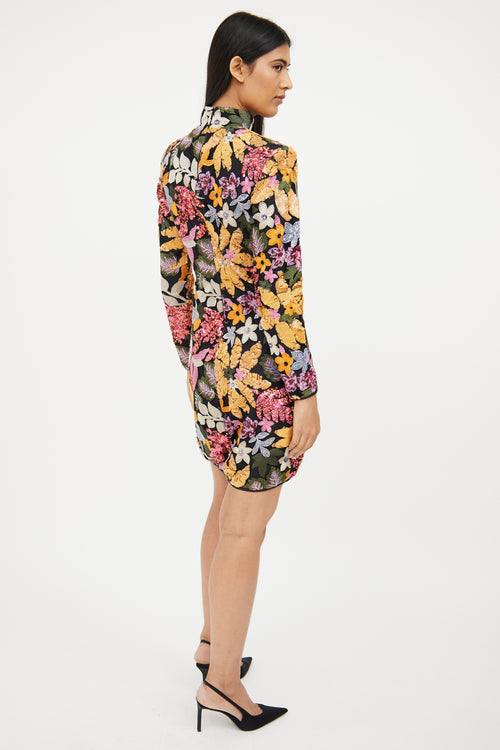Smythe Multi Botanical Sequin Long Sleeve Dress