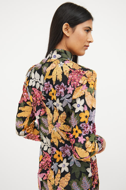 Smythe Multi Botanical Sequin Long Sleeve Dress