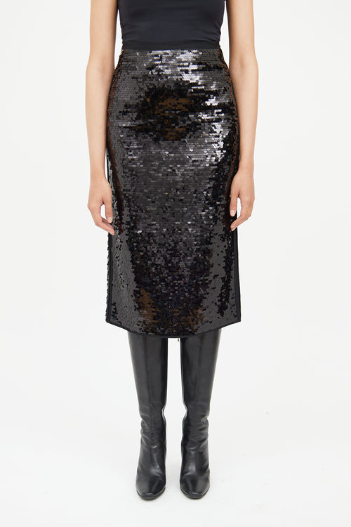 Max Mara Black Sequin Midi Skirt