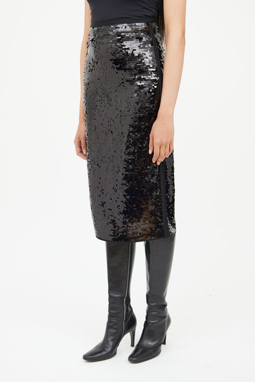 Max Mara Black Sequin Midi Skirt