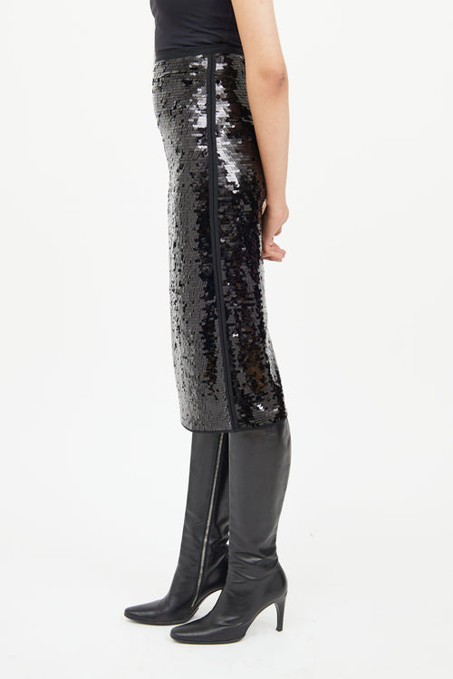 Max Mara Black Sequin Midi Skirt