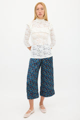 Smythe White Floral Lace Ruffled Top