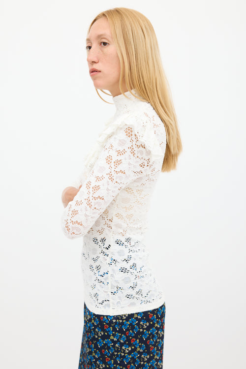 Smythe White Floral Lace Ruffled Top