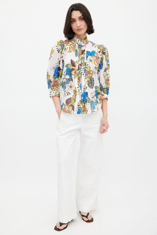 Smythe White & Multi Floral Frontier Blouse