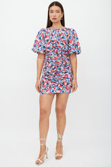 Smythe White & Multicolour Ruched Keyhole Floral Dress
