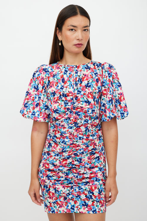 Smythe White & Multicolour Ruched Keyhole Floral Dress