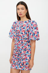 Smythe White & Multicolour Ruched Keyhole Floral Dress