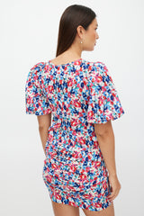 Smythe White & Multicolour Ruched Keyhole Floral Dress
