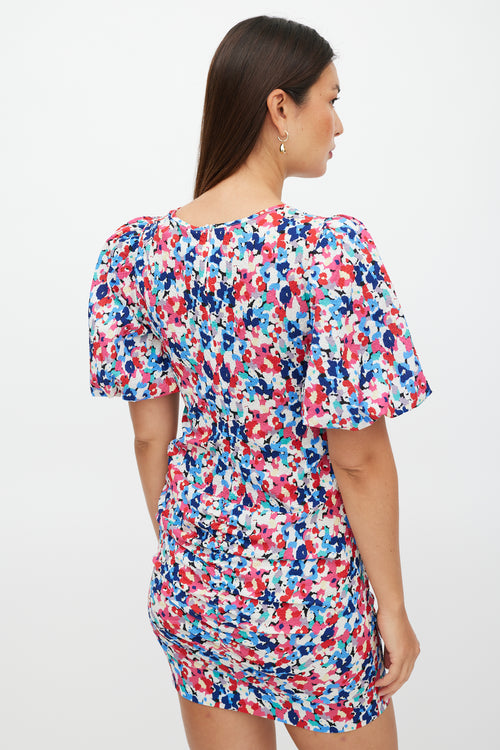 Smythe White & Multicolour Ruched Keyhole Floral Dress