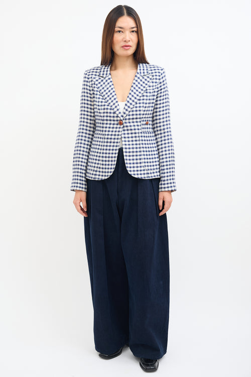 Smythe White & Navy Linen Checkered Blazer