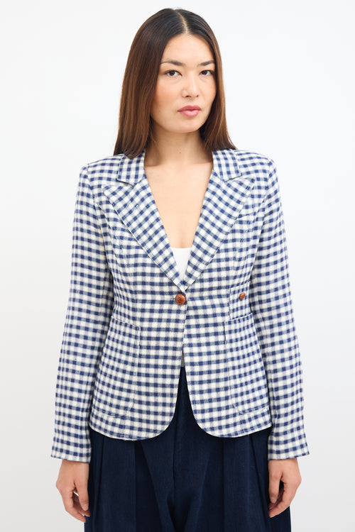 Smythe White & Navy Linen Checkered Blazer