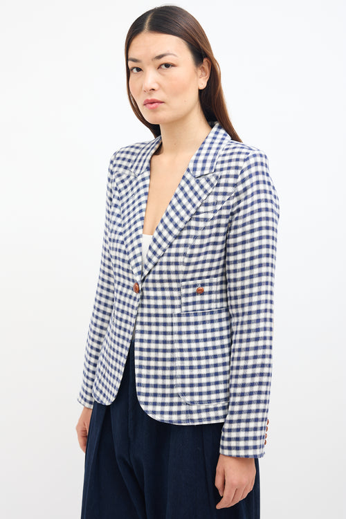 Smythe White & Navy Linen Checkered Blazer