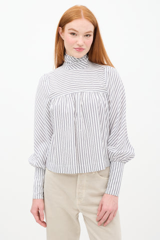 Smythe White & Navy Striped High Neck Top