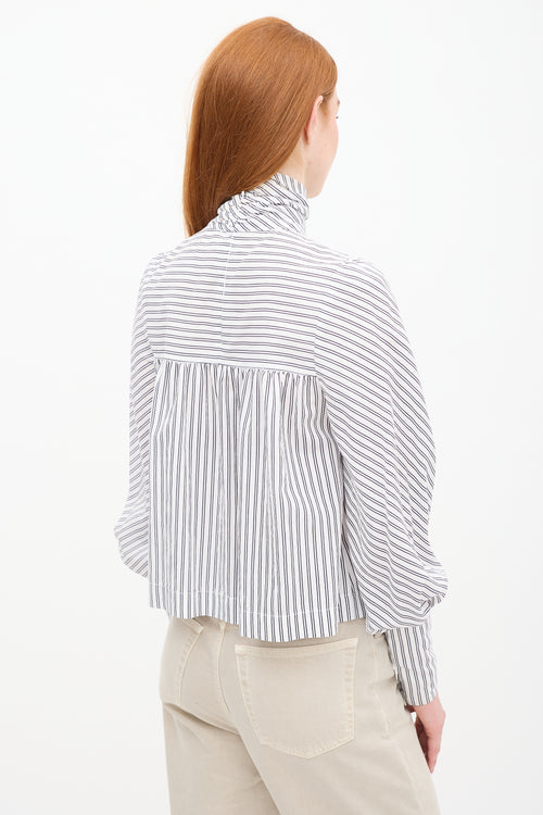 Smythe White & Navy Striped High Neck Top