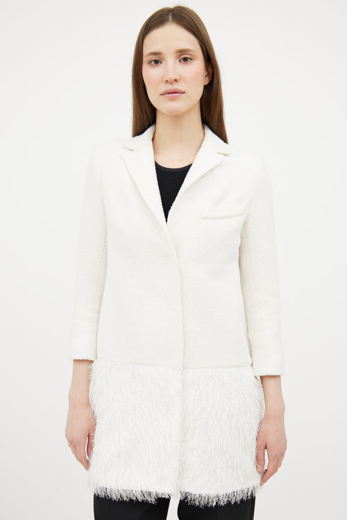 Smythe White Woven Fringe Blazer