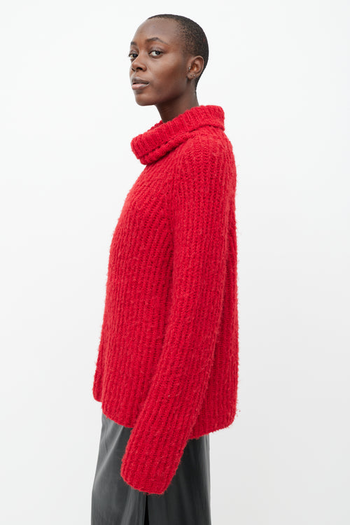 Smythe X Augden Red Thick Knit Turtleneck Sweater