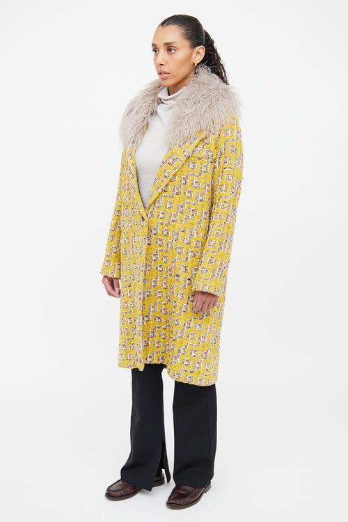 Smythe Yellow Fur Trim Coat