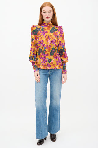 Smythe Yellow & Multi floral High Neck Top