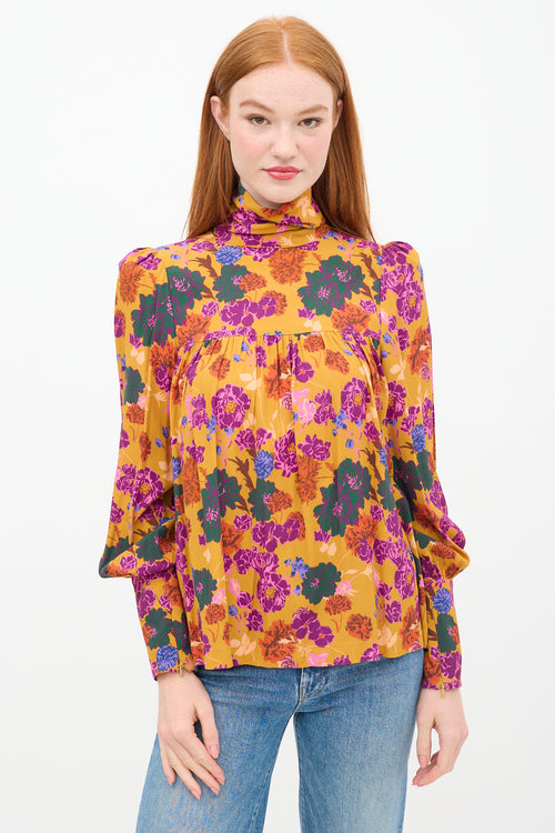 Smythe Yellow & Multi floral High Neck Top